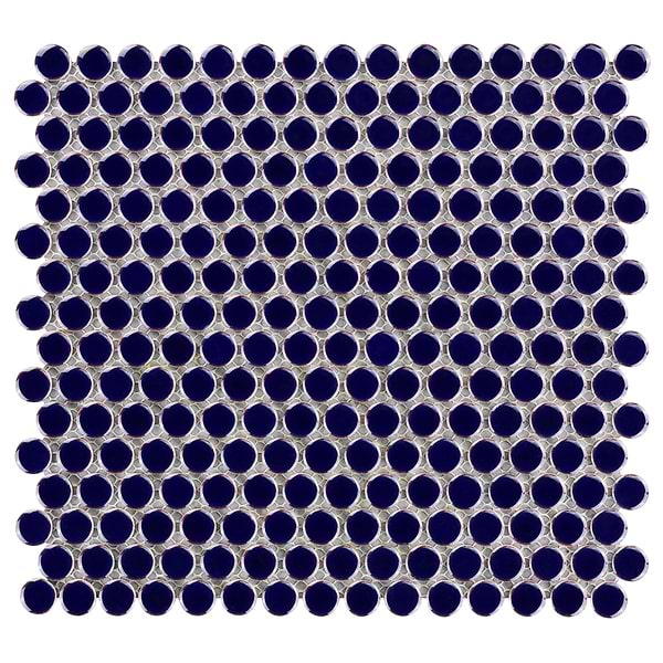 Eden Royal Blue Rimmed 1" Penny Round Polished Porcelain Mosaic