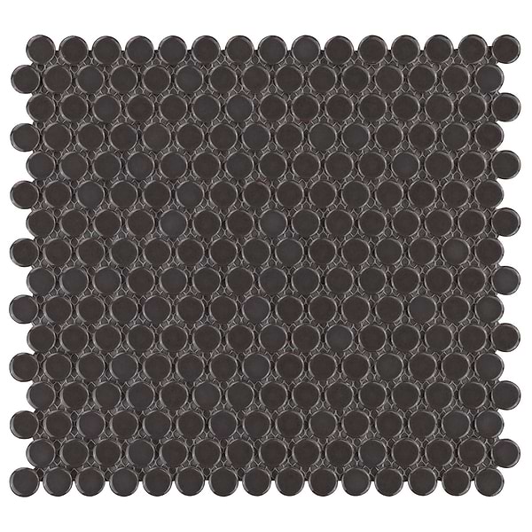 Eden Pavement Gray Rimmed 1" Penny Round Polished Porcelain Mosaic