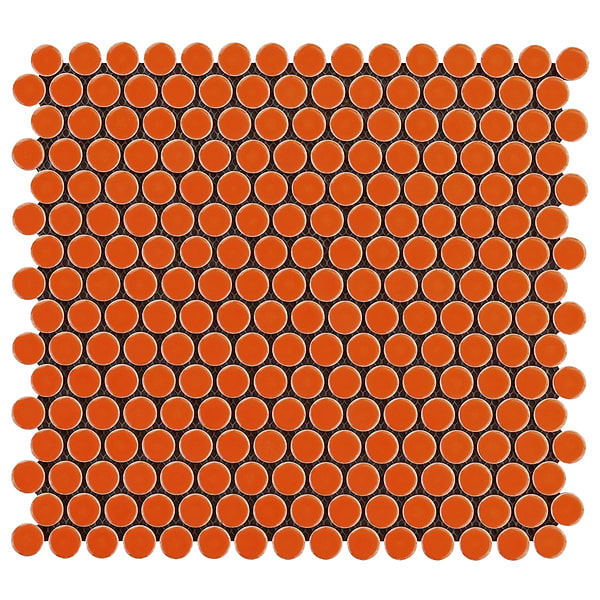 Eden Orange Nectar Rimmed 1" Penny Round Polished Porcelain Mosaic