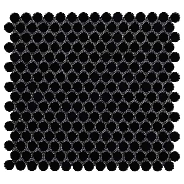 Eden Black 1" Penny Round Polished Porcelain Mosaic
