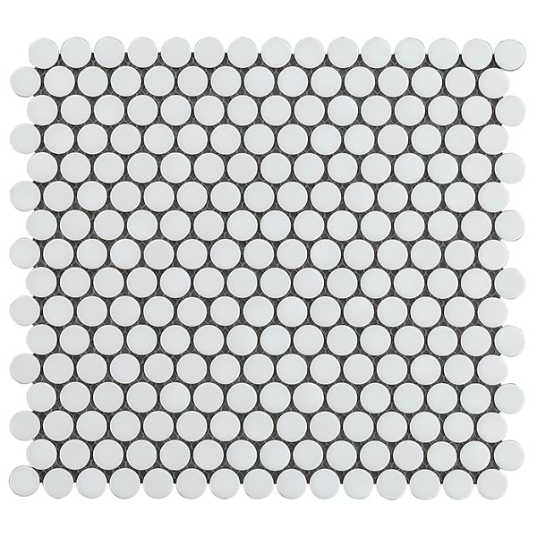 Eden White 1" Penny Round Matte Porcelain Mosaic