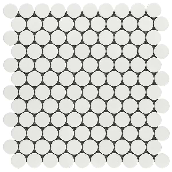 Paradise White 1" Penny Round Polished Porcelain Mosaic