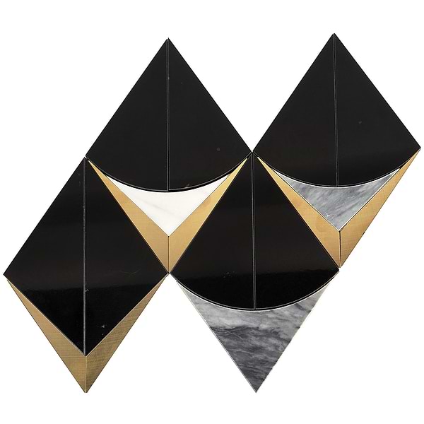 Regis Nero Waterjet Polished Marble Mosaic Tile- Black and Brass