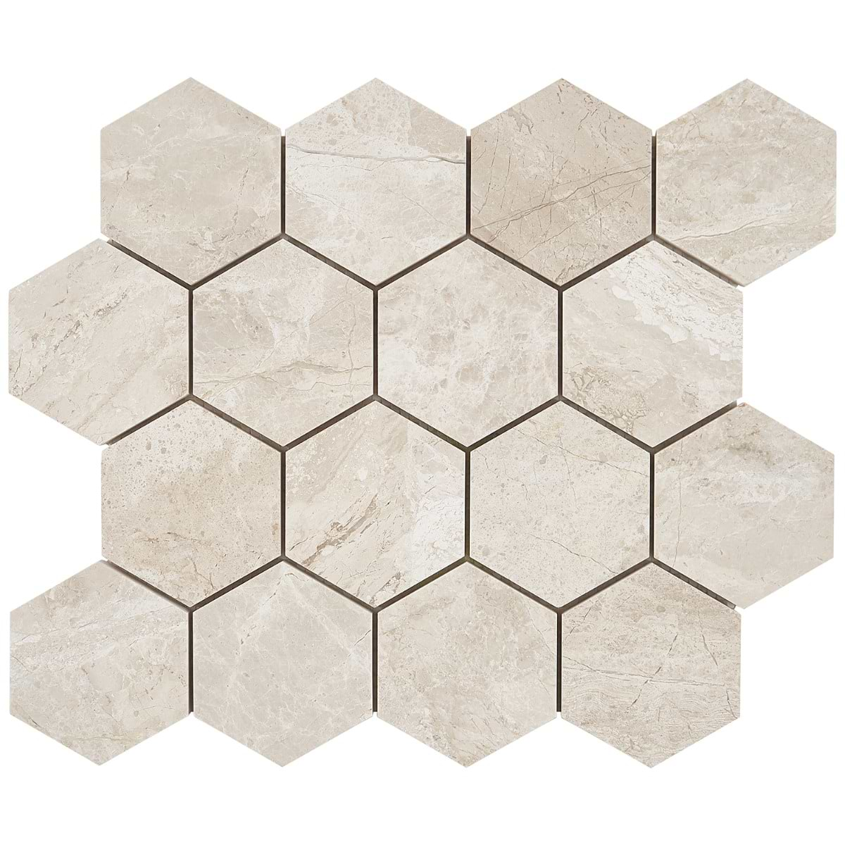 Cream Misto 3" Honed Marble Hexagon Mosaic