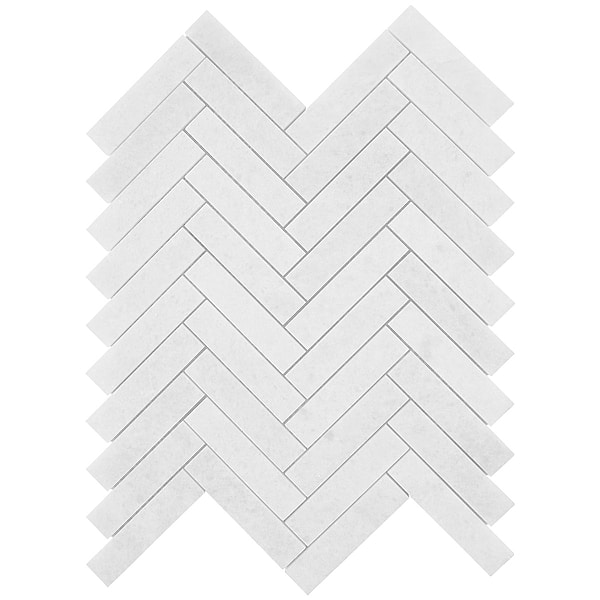 Snow White 1x4 Herringbone Honed Marble Mosaic