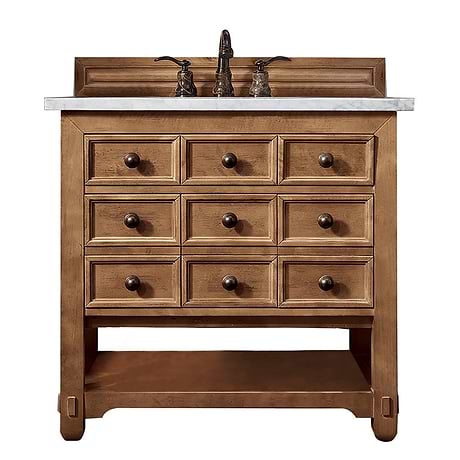 James Martin Vanities Malibu 36" Honey Alder Vanity and Carrara Marble Counter