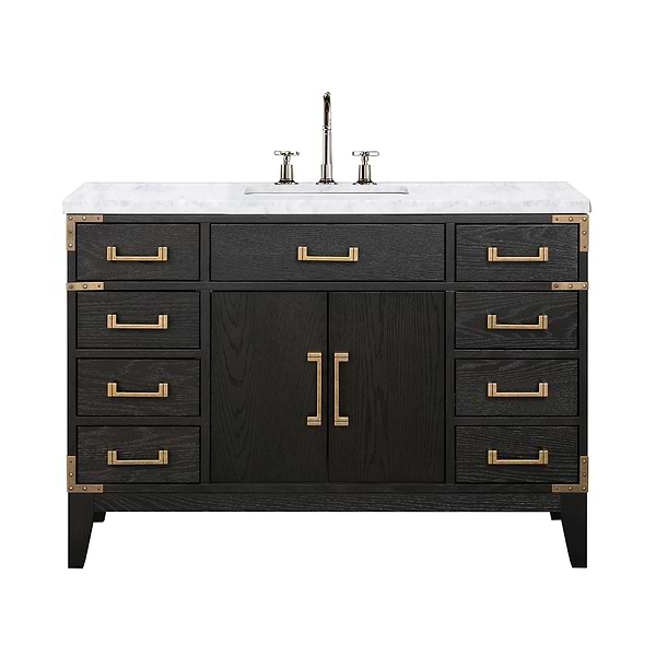 Aiden Black Oak 48" Single Vanity with Carrara Marble Top