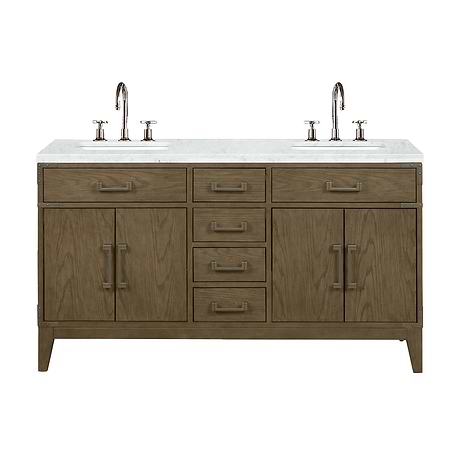 Aiden Gray Oak 60" Double Vanity wth Carrara Marble Top