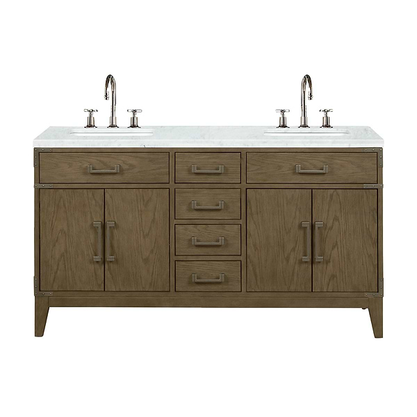 Aiden Gray Oak 60" Double Vanity wth Carrara Marble Top