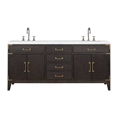 Aiden Brown Oak 72" Double Vanity with Carrara Marble Top
