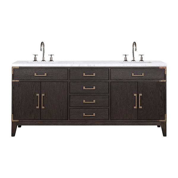 Aiden Brown Oak 72" Double Vanity with Carrara Marble Top