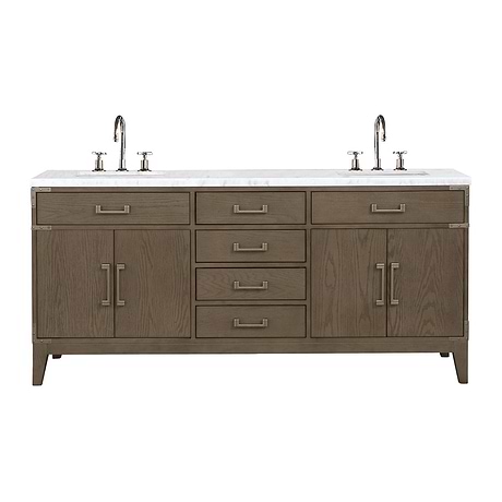 Aiden Gray Oak 72" Double Vanity wth Carrara Marble Top