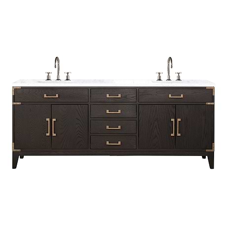 Aiden Brown Oak 80" Double Vanity with Carrara Marble Top