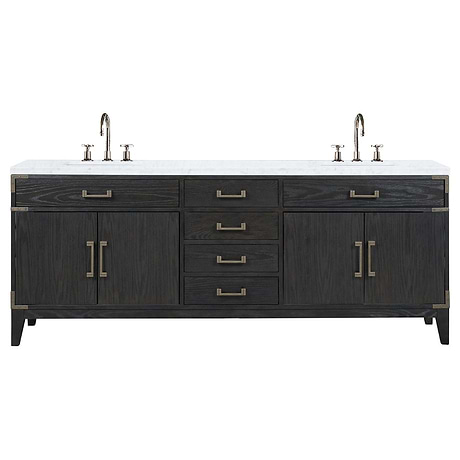 Aiden Black Oak 84" Double Vanity with Carrara Marble Top