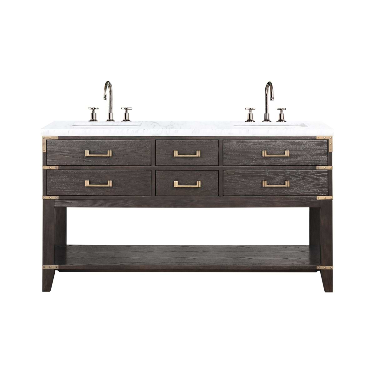 Calico Brown Oak 60" Double Vanity with Carrara Marble Top