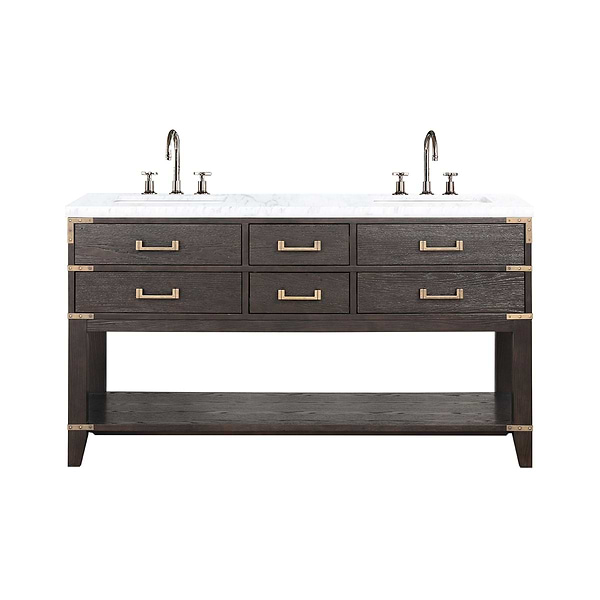 Calico Brown Oak 60" Double Vanity with Carrara Marble Top