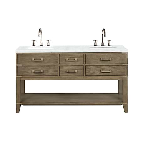 Calico Gray Oak 60" Double Vanity with Carrara Marble Top
