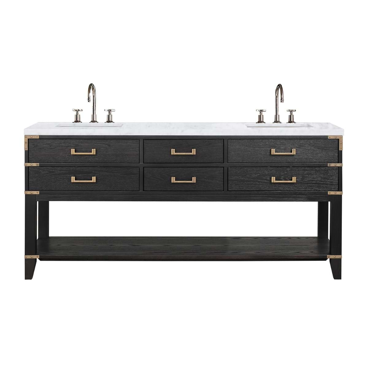 Calico Black Oak 72" Double Vanity with Carrara Marble Top