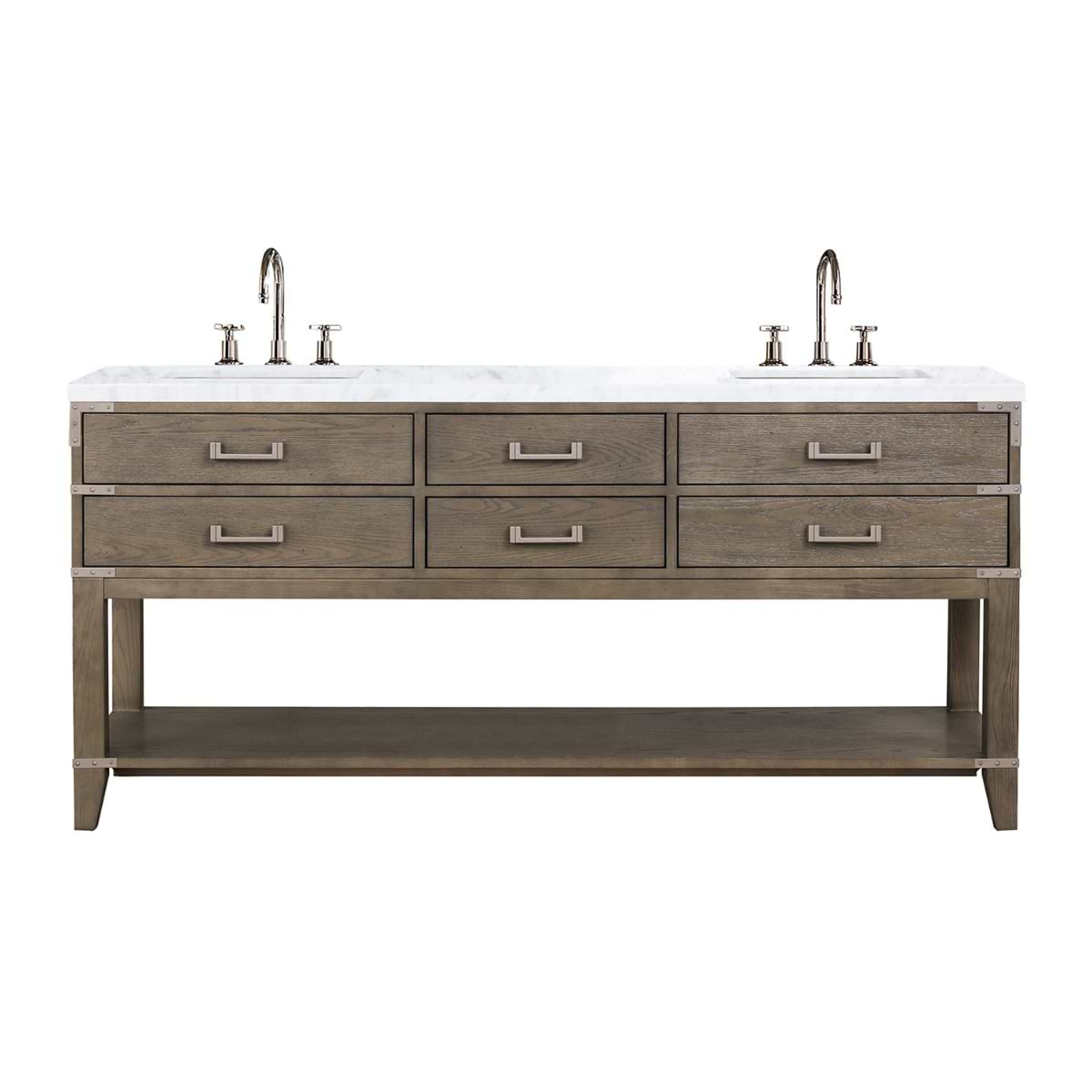 Calico Gray Oak 72" Double Vanity with Carrara Marble Top