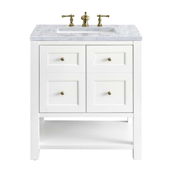 James Martin Vanities Breckenridge Bright White 30" Single Vanity with Carrara Marble Top