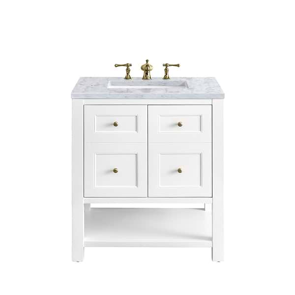 James Martin Vanities Breckenridge Bright White 30" Single Vanity with Carrara Marble Top