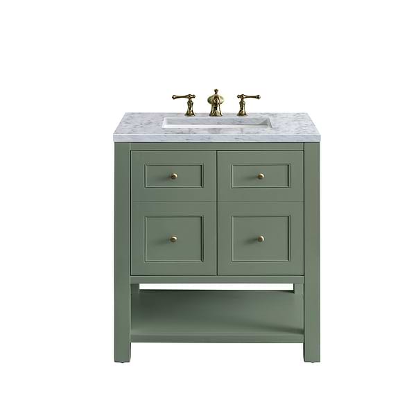 James Martin Vanities Breckenridge Smokey Celadon 30" Single Vanity with Carrara Marble Top