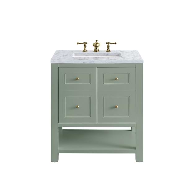 James Martin Vanities Breckenridge Smokey Celadon Green 30" Single Vanity with Carrara Marble Top