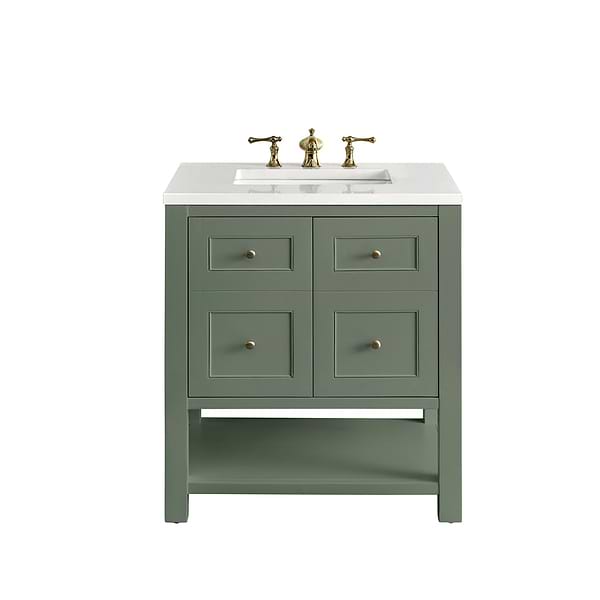 James Martin Vanities Breckenridge Smokey Celadon 30" Single Vanity with White Zeus Quartz Top
