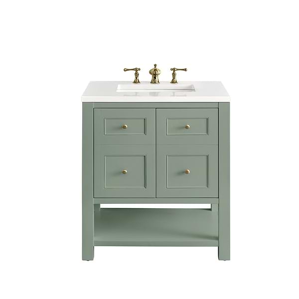 James Martin Vanities Breckenridge Smokey Celadon Green 30" Single Vanity with White Zeus Quartz Top