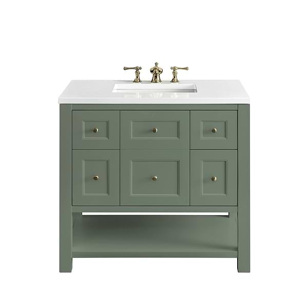 James Martin Vanities Breckenridge Smokey Celadon 36" Single Vanity with White Zeus Quartz Top