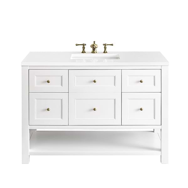 James Martin Vanities Breckenridge Bright White 48" Single Vanity with White Zeus Quartz Top
