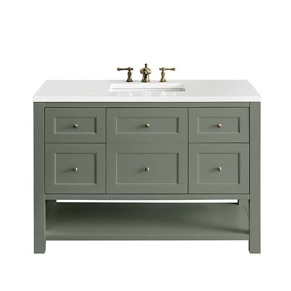 James Martin Vanities Breckenridge Smokey Celadon 48" Single Vanity with White Zeus Quartz Top