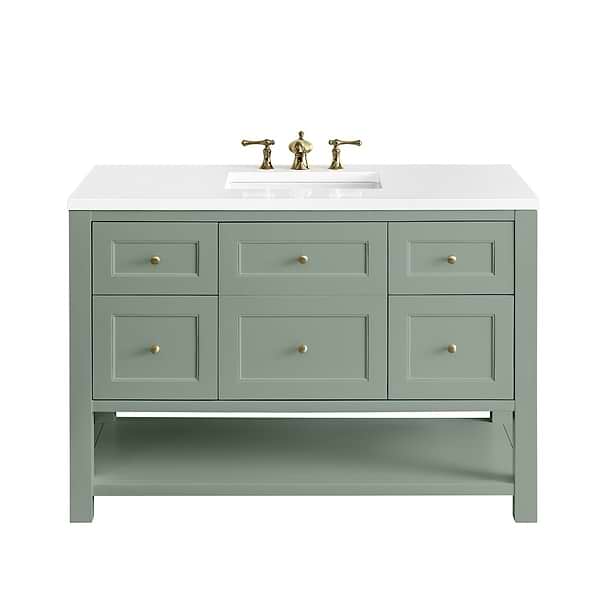James Martin Vanities Breckenridge Smokey Celadon Green 48" Single Vanity with White Zeus Quartz Top