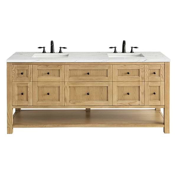 James Martin Vanities Breckenridge Light Natural Oak 72" Double Vanity with Ethereal Noctis Quartz Top
