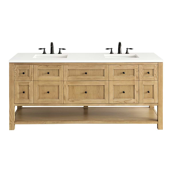 James Martin Vanities Breckenridge Light Natural Oak 72" Double Vanity with White Zeus Quartz Top