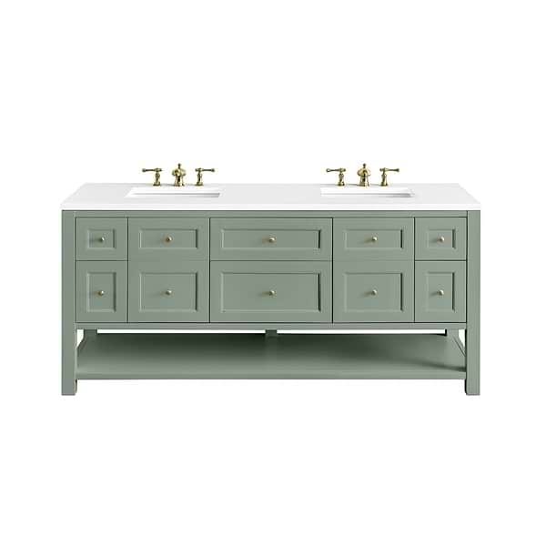 James Martin Vanities Breckenridge Smokey Celadon Green 72" Double Vanity with White Zeus Quartz Top