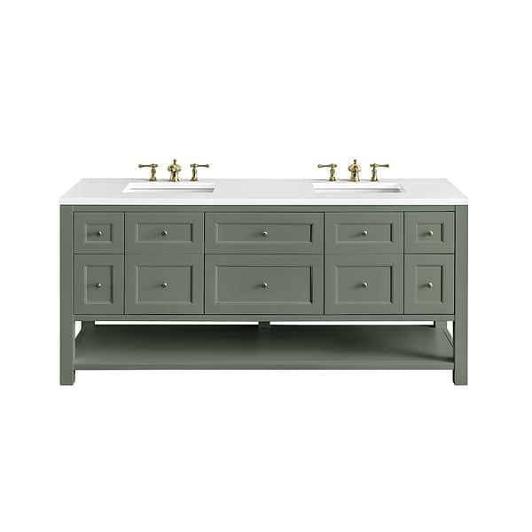 James Martin Vanities Breckenridge Smokey Celadon 72" Double Vanity with White Zeus Quartz Top