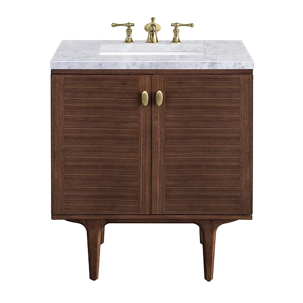 James Martin Vanities Amberly Mid-Century Walnut 30" Single Vanity with Carrara Marble Top