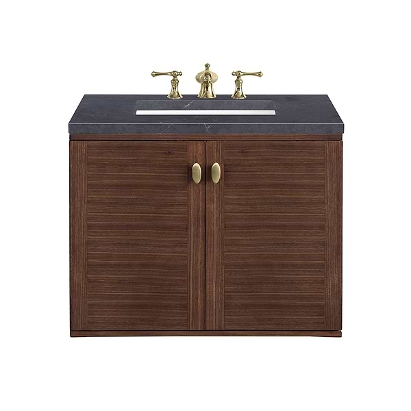 James Martin Vanities Amberly Mid-Century Walnut 30" Single Vanity with Charcoal Soapstone Quartz Top