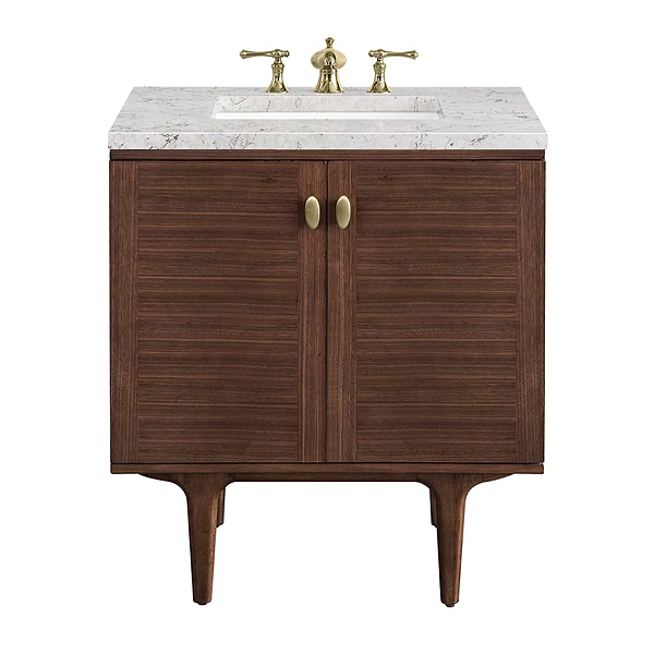 James Martin Vanities Amberly Mid-Century Walnut 30" Single Vanity with Eternal Jasmine Pearl Top