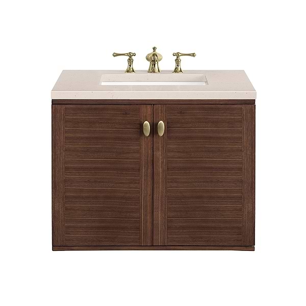 James Martin Vanities Amberly Mid-Century Walnut 30" Single Vanity with Eternal Marfil Quartz Top