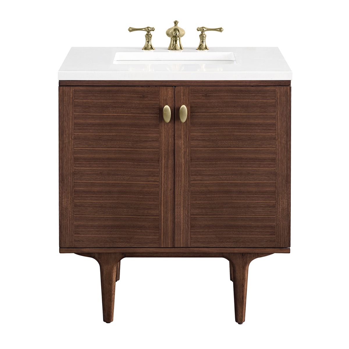 James Martin Vanities Amberly Mid-Century Walnut 30" Single Vanity with White Zeus Quartz Top