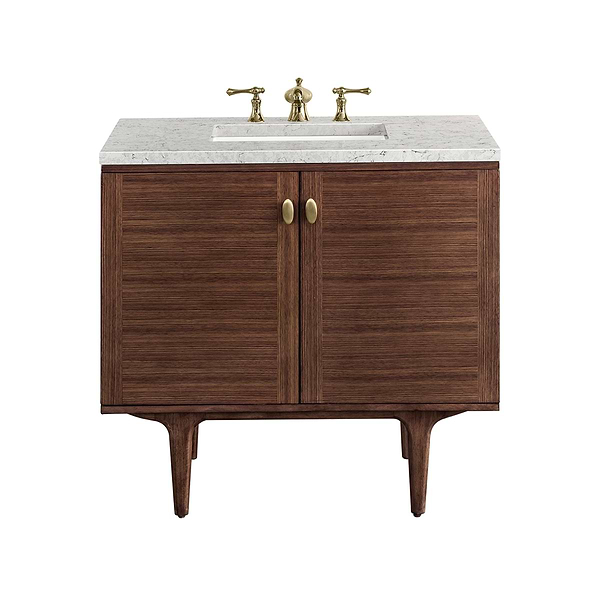 James Martin Vanities Amberly Mid-Century Walnut 36" Single Vanity with Eternal Jasmine Pearl Top