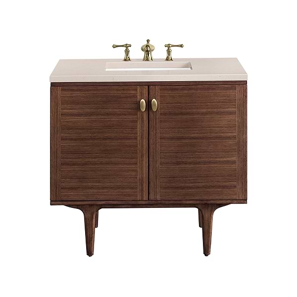 James Martin Vanities Amberly Mid-Century Walnut 36" Single Vanity with Eternal Marfil Quartz Top