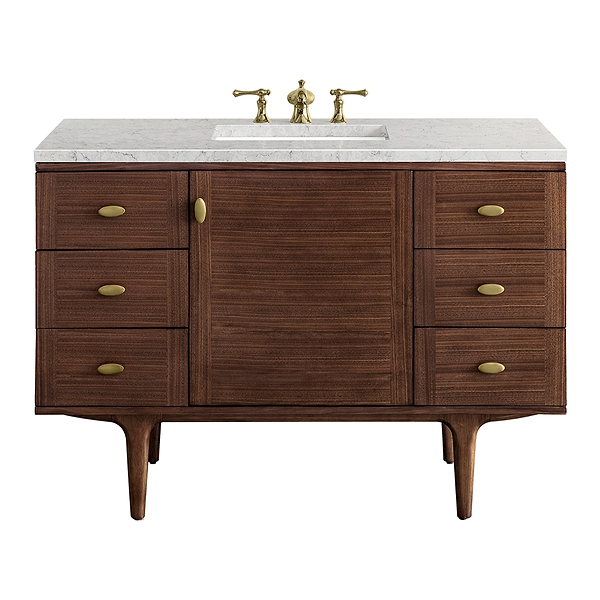 James Martin Vanities Amberly Mid-Century Walnut 48" Single Vanity with Eternal Jasmine Pearl Top
