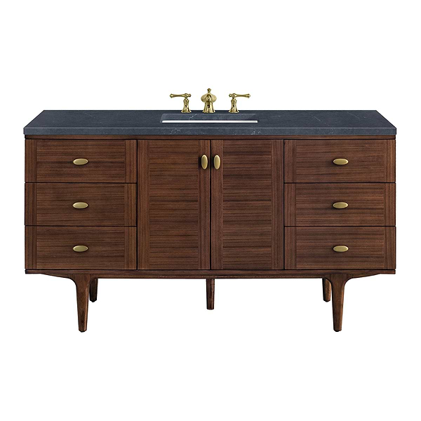 James Martin Vanities Amberly Mid-Century Walnut 60" Single Vanity with Charcoal Soapstone Quartz Top