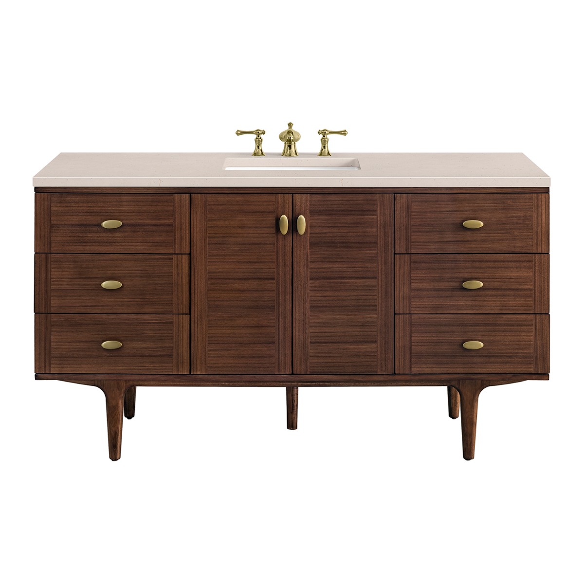 James Martin Vanities Amberly Mid-Century Walnut 60" Single Vanity with Eternal Marfil Quartz Top