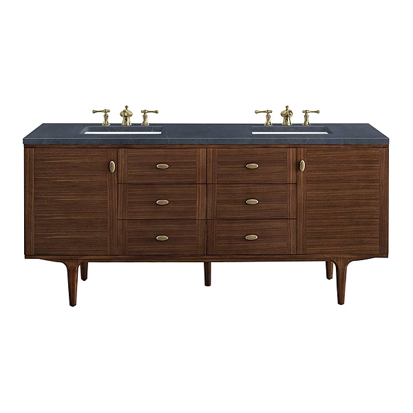 James Martin Vanities Amberly Mid-Century Walnut 72" Double Vanity with Charcoal Soapstone Quartz Top