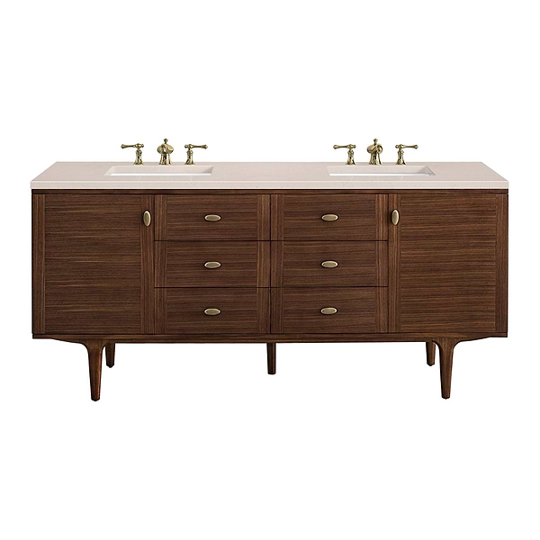 James Martin Vanities Amberly Mid-Century Walnut 72" Double Vanity with Eternal Marfil Quartz Top