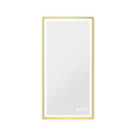Mage Brushed Gold 18x36" Framed Rectangle LED Mirror